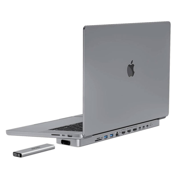 USB-C dokstacija/centrmezgls MacBook Pro 16" INVZI MagHub 12in2 ar SSD paliktni (pelēks)