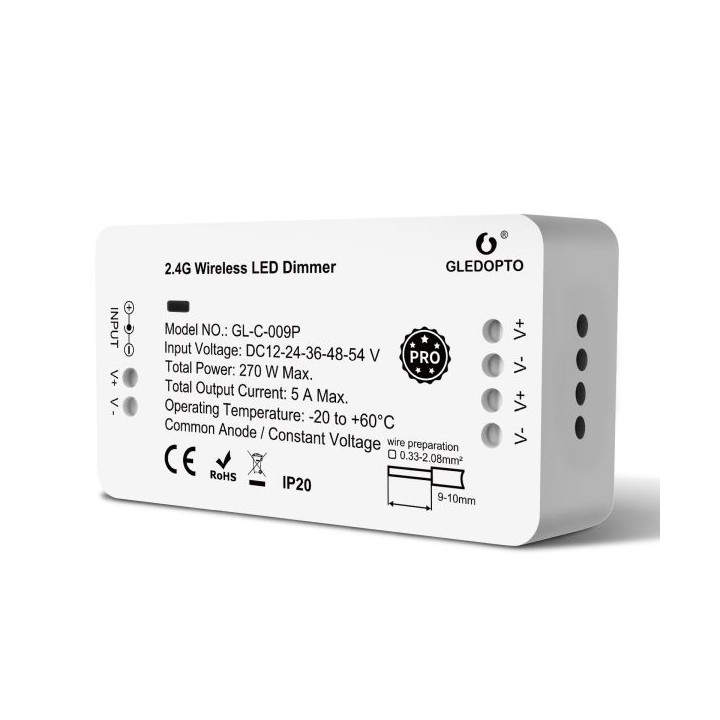 Gledopto GL-C-009P, Zigbee Pro Dimmer LED kontrolieris (Zigbee+RF) 12V-54V DC