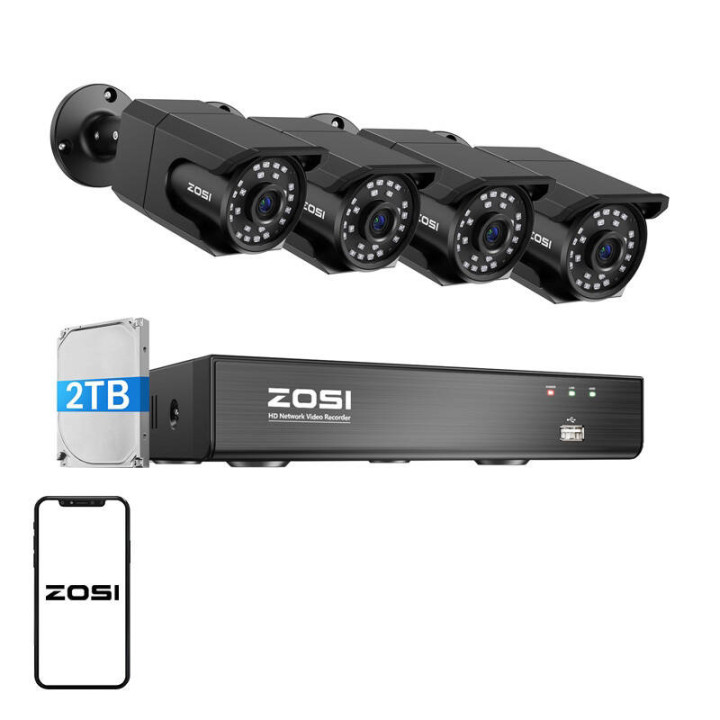 Četru IP kameru komplekts ZOSI C105 WiFi 8MP + ierakstītājs + HDD 2TB