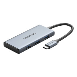 USB-C uz HDMI, 3x USB 3.0, SD, TF Hub Vention TOOHB 0,15 m pelēks