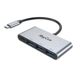 RayCue 4-in-1 centrmezgls USB-C līdz 3x USB-A 3.0 5Gbps + PD 3.0 100W (pelēks)