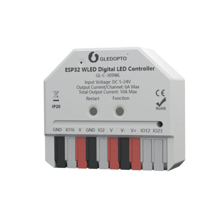 Gledopto GL-C-309WL Ultra Mini viedais Wi-Fi IC LED lentes kontrolieris ar WLED programmaparatūru