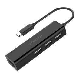Lention Hub USB-C līdz 3x USB 2.0 + Ethernet adapteris (melns)