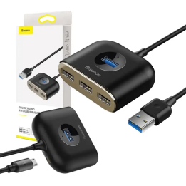 Baseus Square Round USB adapteris, HUB USB 3.0 līdz 1x USB 3.0 + 3x USB 2.0.1m (melns)