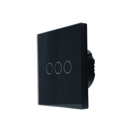 SmartWise T63 UNI Zigbee 3.0 + RF, 3 grupu viedais sienas slēdzis, universāla elektroinstalācija, melns skārienpanelis