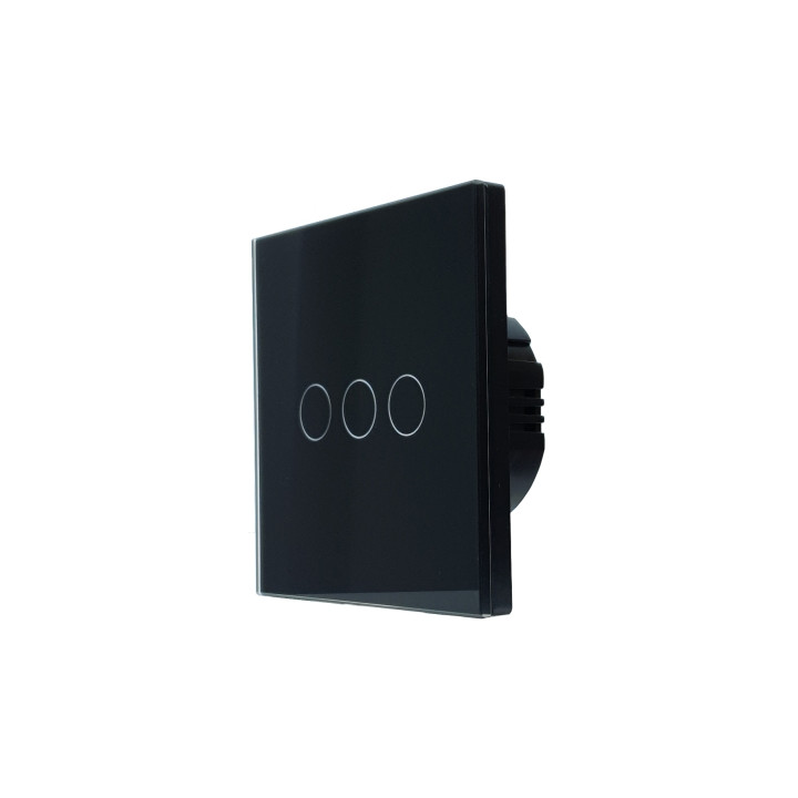 SmartWise T63 UNI Zigbee 3.0 + RF, 3 grupu viedais sienas slēdzis, universāla elektroinstalācija, melns skārienpanelis