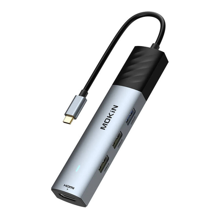 ХАБ 5в1 MOKiN USB-C PD 3.0 100Вт (серебристый)