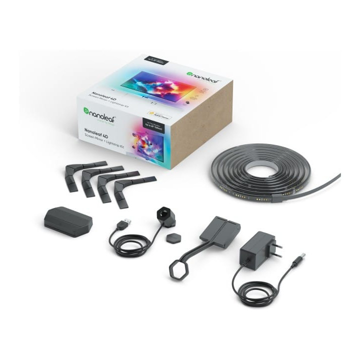 Nanoleaf 4D TV ekrāna spoguļa gaismas sloksnes sākuma komplekts — inteliģenta televizora ekrāna fona apgaismojuma sistēma līdz 6