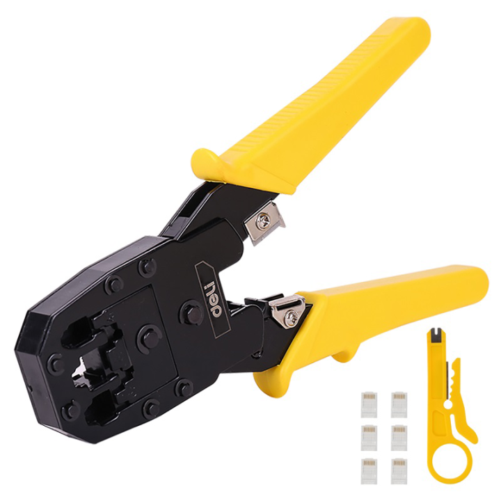 Ethernet Crimper 4/6/8P RJ45/RJ14/RJ12/RJ9 Deli Tools EDL2468 (dzeltens)