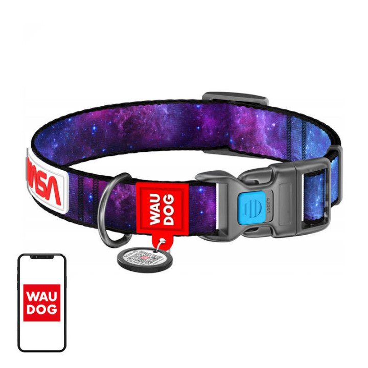 Нейлоновый ошейник для собак Waudog "NASA21" с QR-кодом, размер L