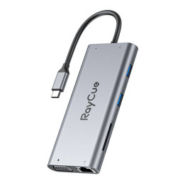 Hub 11w1 RayCue USB-C līdz 2x USB-A 2.0 480Mbps + 3x USB-A 3.2 5Gbps + SD/TF 3.0 + HDMI 4K30Hz + VGA 1080p + RJ45 + PD 3.0 100W 