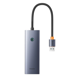 Hub Baseus UltraJoy Series Lite 4 portu ports (USB uz USB 3.0*3+RJ45*1+USB-C 5V) (pelēks)