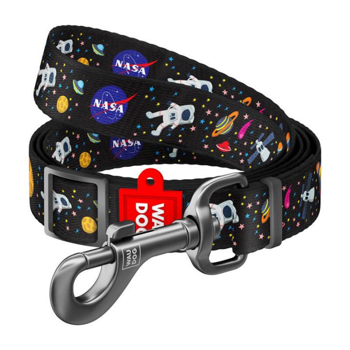 Поводок для собаки Waudog нейлоновый, узор "NASA", ширина 25 мм, длина 152-183 см.