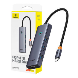 Hub 5in1 Baseus UltraJoy 5-Port (4xUSB 3.0, PD) pelēks
