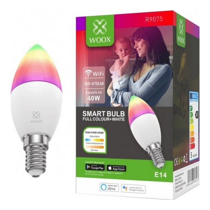 WOOX R9075 Smart WiFi LED RGB CCT 5W E14 spuldze