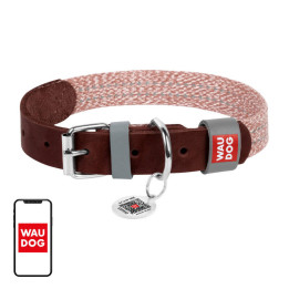 Ошейник для собаки из натуральной кожи и переработанного материала с QR-кодом Waudog размер S, ширина 15 мм, коричневый
