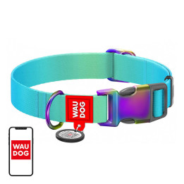 Нейлоновый ошейник с QR-кодом для градиентной собаки Waudog, синий, размер XL