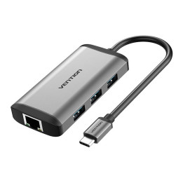 Dokstacija 6 vienā USB-C līdz HDMI, 3x USB3.0, RJ45, PD Vention CNCHB 0,15 m pelēks