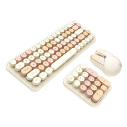 MOFII bezvadu tastatūra + ciparu tastatūra + pele 3in1 2.4G (piens-tēja)