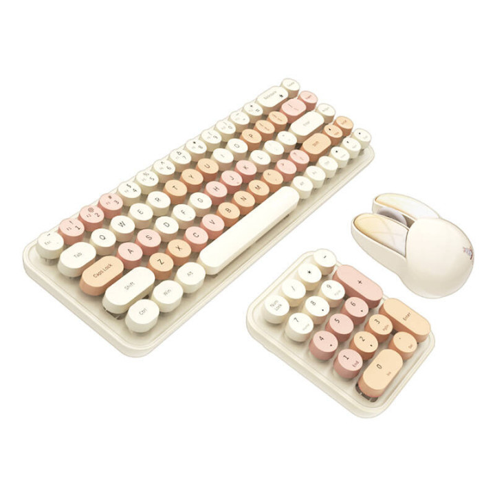 MOFII bezvadu tastatūra + ciparu tastatūra + pele 3in1 2.4G (piens-tēja)