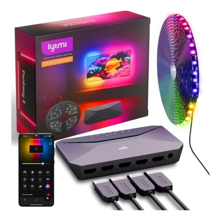 Комплект подсветки телевизора Lytmi Fantasy 3 HDMI 2.1 | Taśma LED + Neo Box | dla TV 75-80 Cali, Синхронизатор