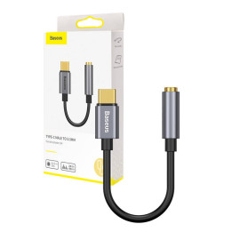 Baseus L54 audio adapteris USB-C + mini ligzda 3,5 mm (melns+pelēks)