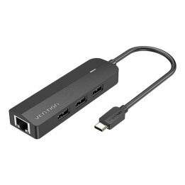 Centrmezgls USB-C līdz 3x USB 2.0, RJ45, mikro USB ventilācija TGOBB 0,15 m, melns