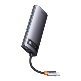 Hub 6in1 Baseus Metal Gleam Series, USB-C līdz 3x USB 3.0 + USB-C PD + microSD/SD