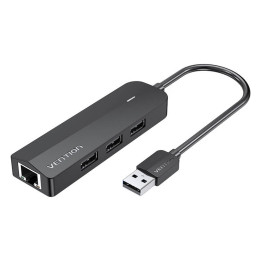 Hub USB 2.0 3-portu ar Ethernet adapteri 100Mbps Vention CHPBB 0,15m, melns