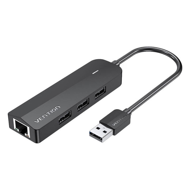 Hub USB 2.0 3-portu ar Ethernet adapteri 100Mbps Vention CHPBB 0,15m, melns