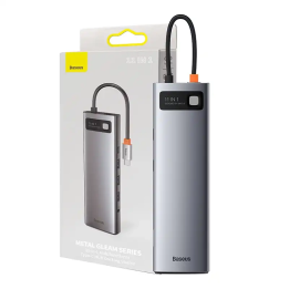 Hub 11in1 Baseus Metal Gleam Series, USB-C līdz 3x USB 3.0 + 2x HDMI + USB-C PD + Ethernet RJ45 + microSD/SD + VGA + AUX