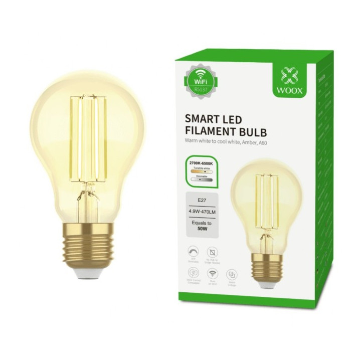 WOOX R5137 viedā spuldze Retro WiFi LED 4,9 W kvēldiegs E27 A60