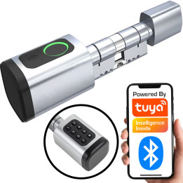 Smart Lock cilindrs 60–90 MM PIN PRINT RFID KARTES sudraba BT TUYA