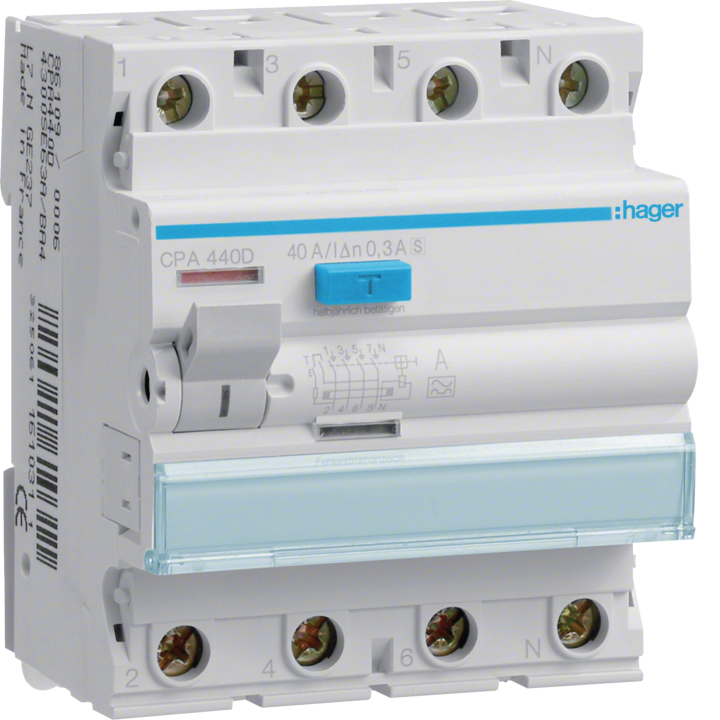 Hager CPA440D RCCB 4P 40A 300mA Type A Selective (S)