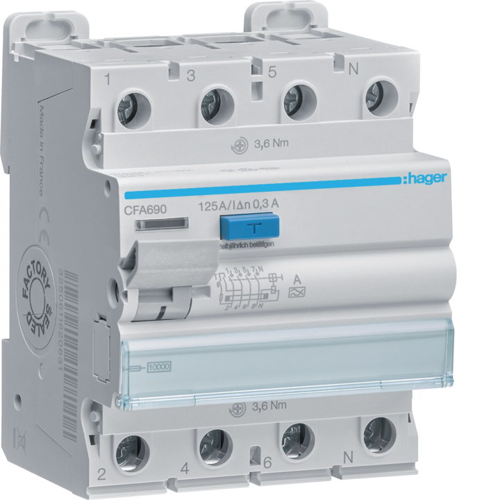 Hager CFA690C RCCB 3P+N 125A 300mA Type A