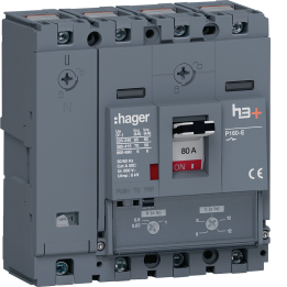 Hager HES081DC MCCB h3+ P160 4P 80A 70kA Thermal-Magnetic