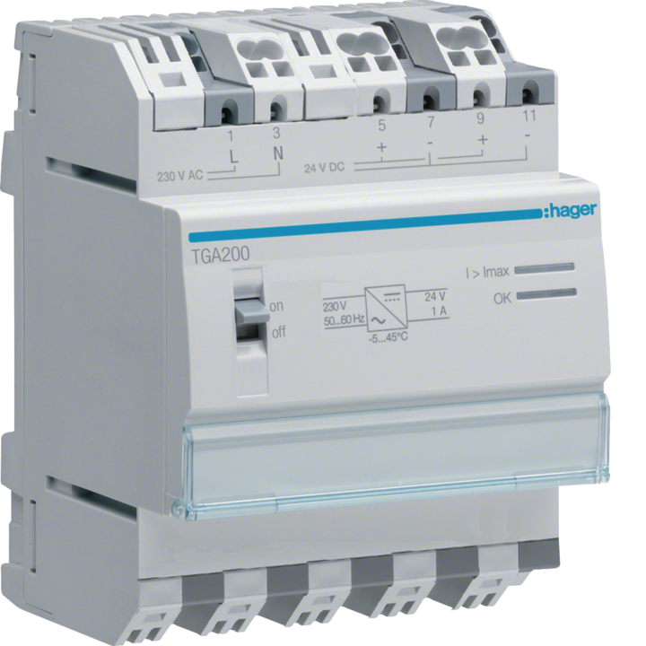 Hager TGA200 DIN-Rail Power Supply 24V DC 1A