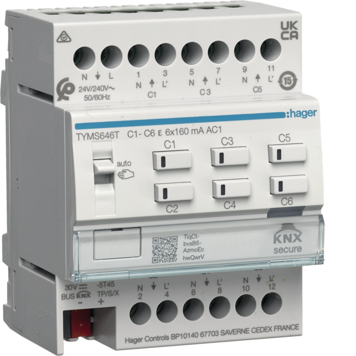Привод отопления Hager TYM646T KNX, 6 каналов, 24/230V