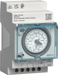 Hager EHN110 Daily Time Switch, 16A, 3 Modules, Electromechanical