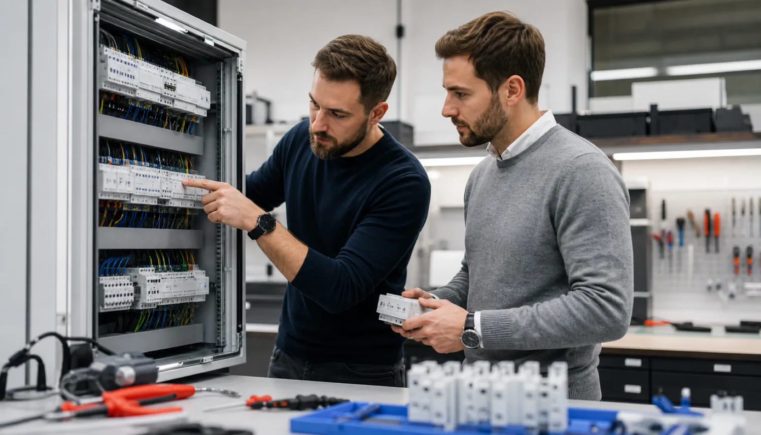 SmartMāja inženieru komanda montē KNX paneļus savā Rīgas darbnīcā